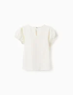T-shirt manches broderie anglaise fille, blanc – Image 2
