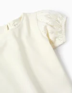 T-shirt manches broderie anglaise fille, blanc – Image 3