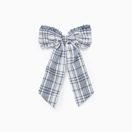 Barrette à cheveux avec nœud et carreaux pour bébés et filles, blanc/bleu