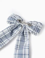 Barrette à cheveux avec nœud et carreaux pour bébés et filles, blanc/bleu – Image 2