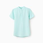 Chemise à manches courtes et col mao pour bébé garçon, vert aqua