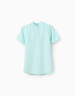 Chemise à manches courtes et col mao pour garçon, vert aqua