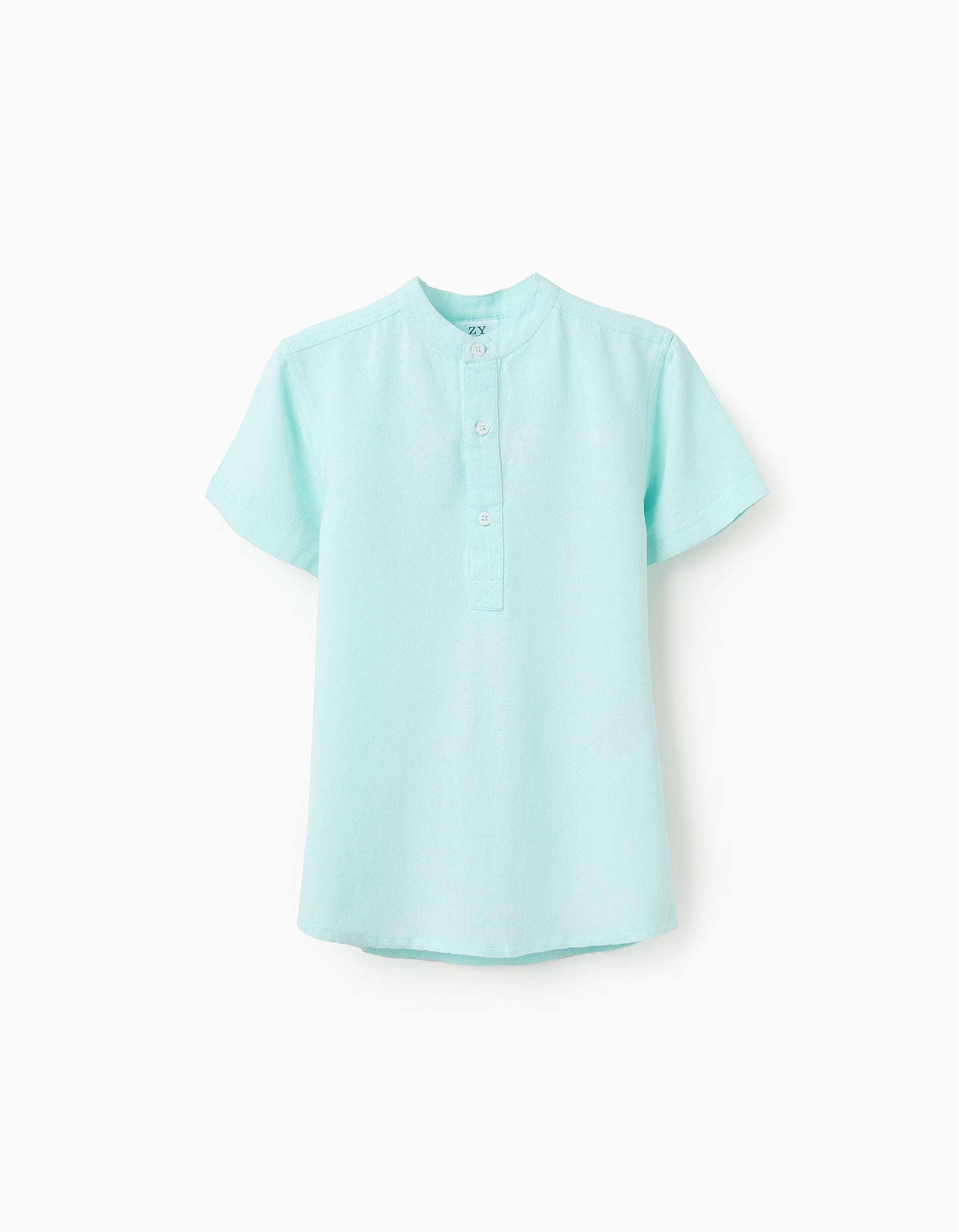 31073296022-1 Chemise à manches courtes et col mao pour garçon, vert aqua – Image 1