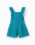 Combinaison en coton et lin avec broderie anglaise pour fille « B&S », turquoise