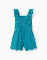 Combinaison en coton et lin avec broderie anglaise pour fille « B&S », turquoise – Image 2