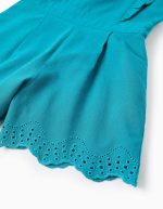 Combinaison en coton et lin avec broderie anglaise pour fille « B&S », turquoise – Image 4