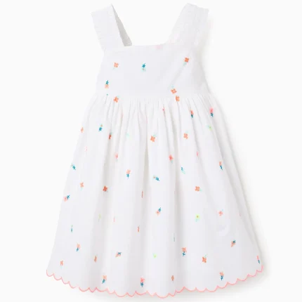 Robe à fleurs brodées pour fille « B&S », blanc/corail