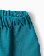 Short en coton et lin avec broderie anglaise pour fille, turquoise – Image 3