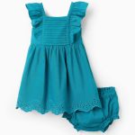Robe + Bloomer avec Broderie Anglaise Bébé Fille 'B&S', Turquoise
