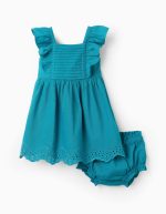 Robe + Bloomer avec Broderie Anglaise Bébé Fille 'B&S', Turquoise