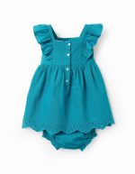 Robe + Bloomer avec Broderie Anglaise Bébé Fille 'B&S', Turquoise – Image 2