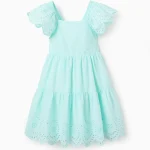 Robe en coton avec broderie anglaise pour fille, bleu clair