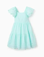 Robe en coton avec broderie anglaise pour fille, bleu clair