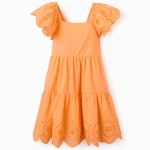 Robe en coton à volants et broderie anglaise pour fille, orange