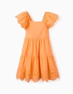Robe en coton à volants et broderie anglaise pour fille, orange