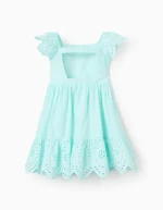 Robe en coton avec broderie anglaise pour bébé fille, bleu clair – Image 2
