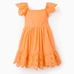 Robe en coton avec broderie anglaise pour bébé fille, orange