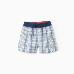 Short de bain à carreaux bébé garçon 'You & Me', blanc/bleu