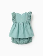 Ensemble haut et short à volants et broderie anglaise pour bébé fille, vert aqua – Image 2