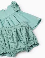 Ensemble haut et short à volants et broderie anglaise pour bébé fille, vert aqua – Image 4