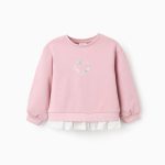 Sweat-shirt en coton à volants en mousseline pour bébé fille, rose