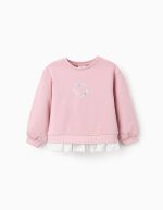 Sweat-shirt en coton à volants en mousseline pour bébé fille, rose