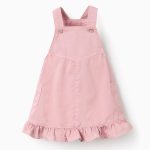 Robe chasuble en sergé à volants pour bébé fille, rose