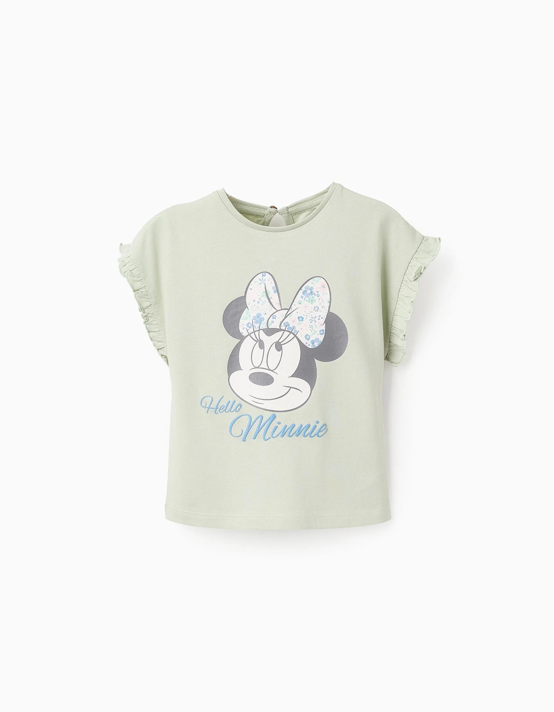 1609202568c934a7a7432.jpeg T-shirt en coton à volants pour bébé fille « Minnie », vert – Image 1