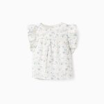 Chemisier en coton fleuri à volants pour fille, blanc/bleu/rose/vert
