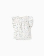 Chemisier en coton fleuri à volants pour fille, blanc/bleu/rose/vert