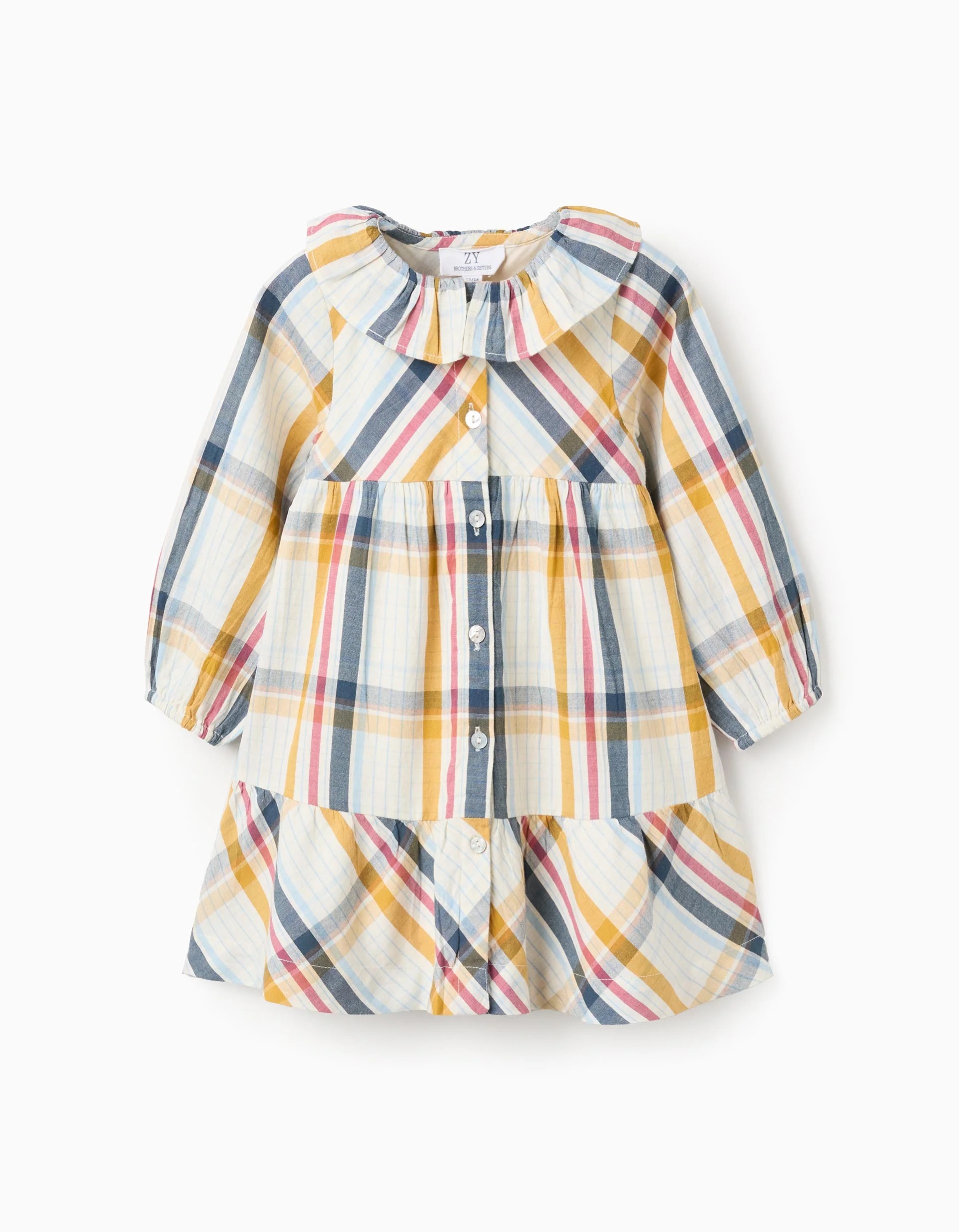 1609202568c934d3e48d2.jpeg Robe à carreaux en coton pour bébé fille « B&S », multicolore – Image 1