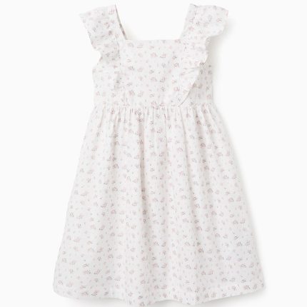 Robe en coton fleuri à volants pour fille, blanche