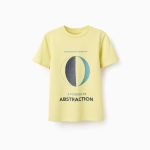 T-shirt en coton imprimé sur le devant pour garçon « Abstraction », jaune