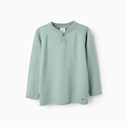 Pull à bords roulés pour garçon, vert aqua