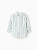 Chemise rayée en coton pour bébé garçon « B&S », blanc/vert aqua