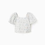 Haut fleuri à manches papillon et dos ouvert pour fille, blanc