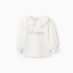 T-shirt à volants et manches longues pour bébé fille « Happy », blanc