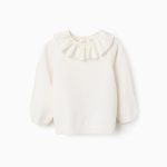 Pull à col volanté pour bébé fille, blanc