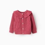 Cardigan en maille dentelle à volants et effets pour bébé fille, rose