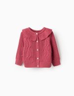 Cardigan en maille dentelle à volants et effets pour bébé fille, rose