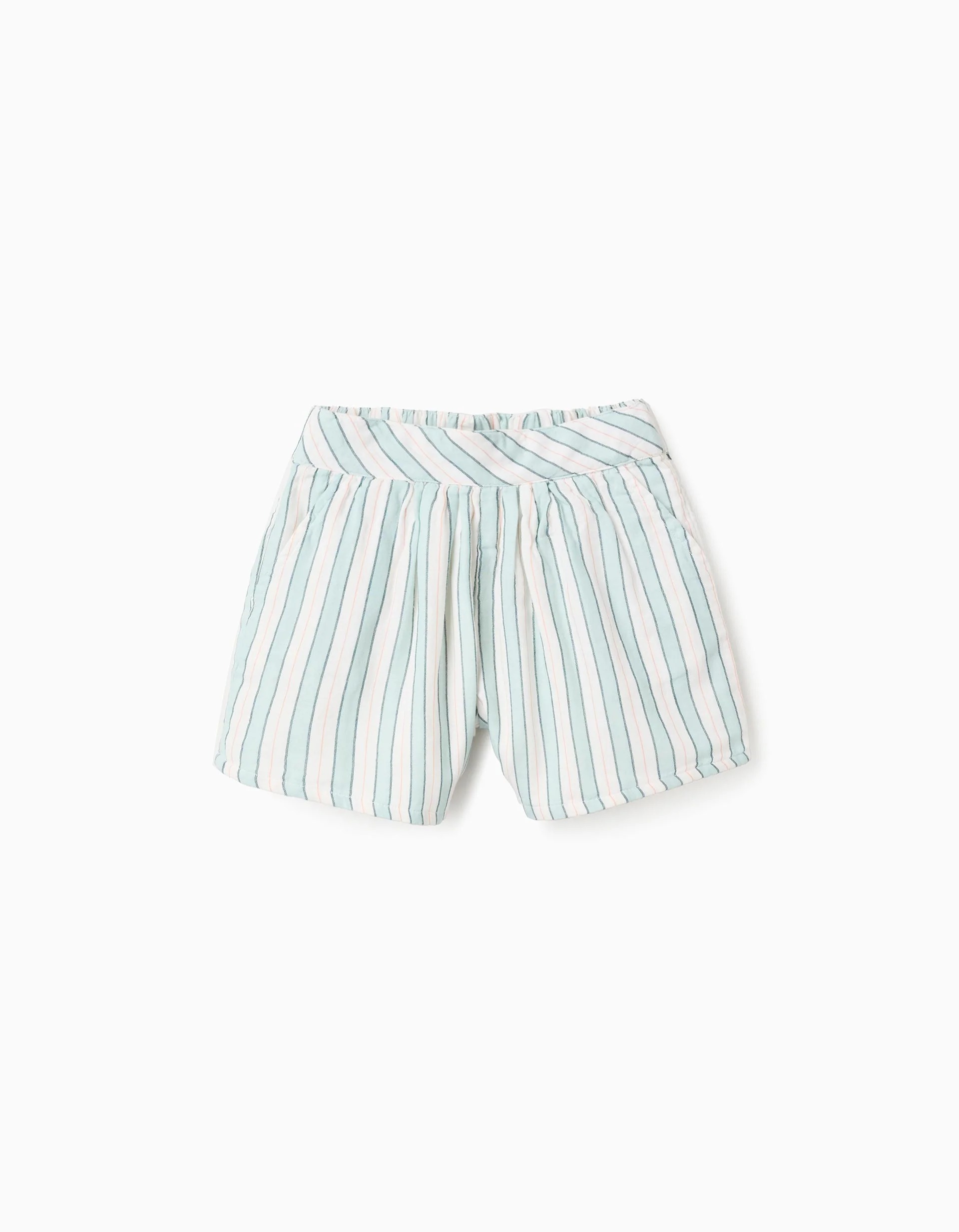 1609202568c9368dcd8cd.jpeg Short rayé en coton pour fille « B&S », vert/blanc/orange – Image 1