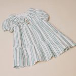 Robe rayée en coton pour bébé fille « B&S », vert/blanc