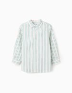 Chemise rayée en coton pour garçon « B&S », blanc/vert aqua