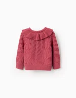 Cardigan en maille dentelle à volants et effets pour bébé fille, rose – Image 2
