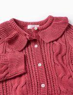 Cardigan en maille dentelle à volants et effets pour bébé fille, rose – Image 3