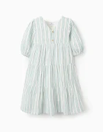 Robe en coton rayée pour fille « B&S », vert/blanc/orange – Image 2