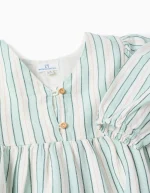Robe en coton rayée pour fille « B&S », vert/blanc/orange – Image 4