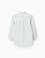 Chemise rayée en coton pour garçon « B&S », blanc/vert aqua – Image 2