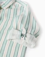 Chemise rayée en coton pour garçon « B&S », blanc/vert aqua – Image 3