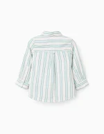 Chemise rayée en coton pour bébé garçon « B&S », blanc/vert aqua – Image 2